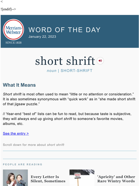 Merriamster Short shrift plus, Every Letter Is Silent, Sometimes