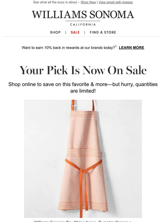 Pottery Barn Kids Good news! Williams Sonoma Bay Stripe Adult & Kid Aprons is now on sale for a