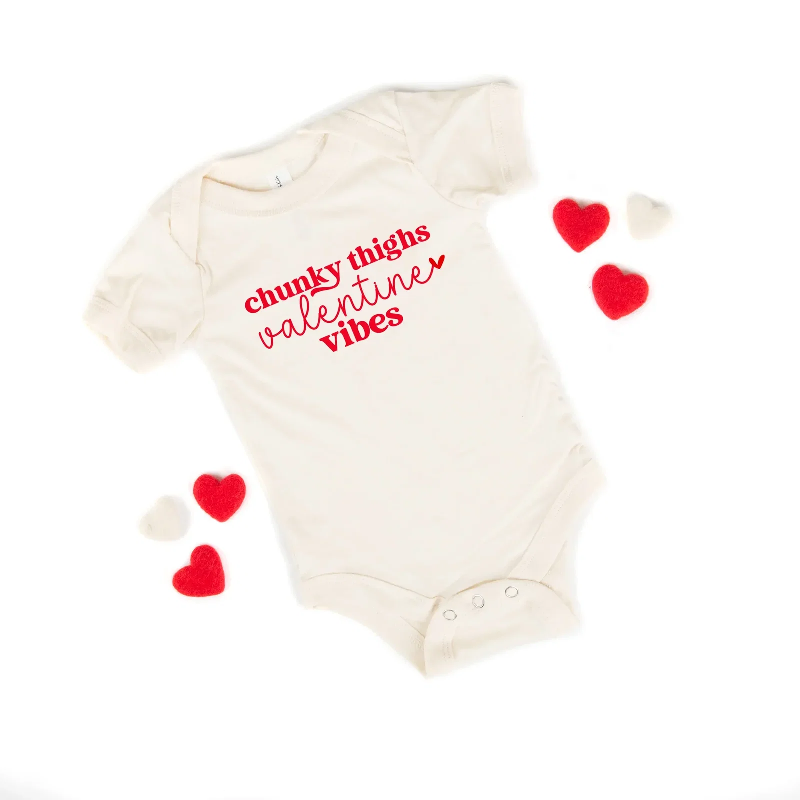 Image of Chunky Thighs And Valentine Vibes Short Sleeve Bodysuit, Cream