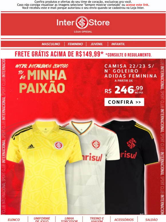 Camisa Internacional I 22/23 s/n° Goleiro Adidas Feminina