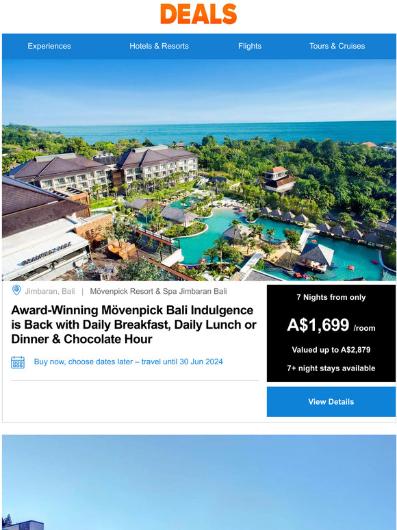 deals Movenpick Bali w. Dinners, Cocktails & Chocolate Hour Daily Queenstown Scenic Retreat