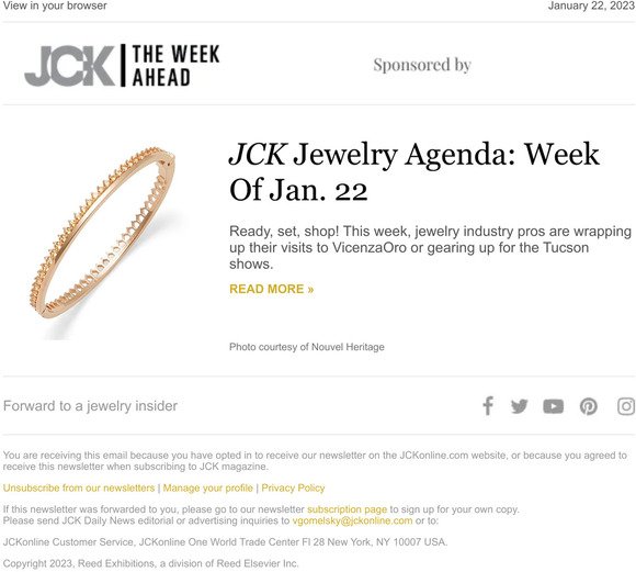 JCK Jewelry Agenda: Week Of Jan. 22