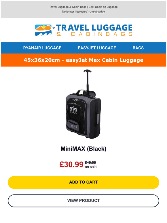 Travel Luggage & Cabin Bags Ltd easyJet Approved Luggage Pack The Max