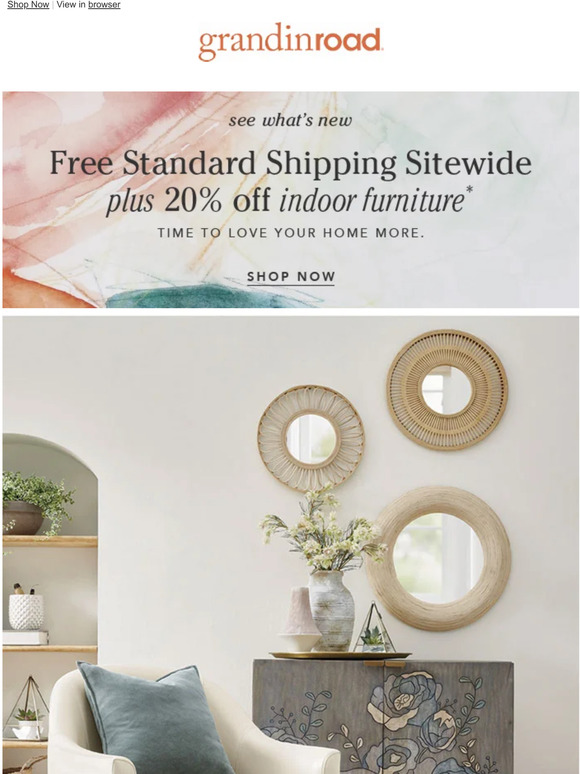 Grandin Road: Get Free Standard Ship Sitewide + 20% off Indoor