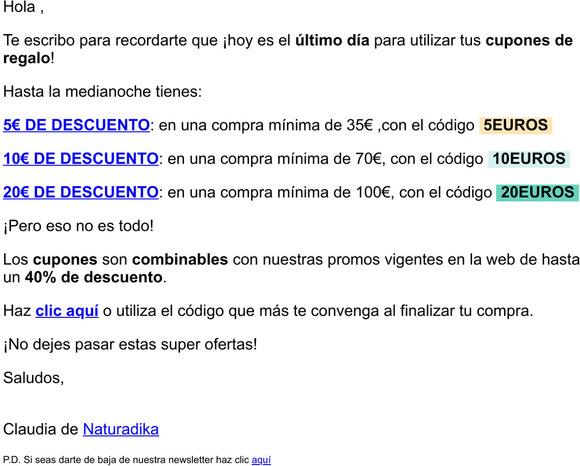Re: Tus 20€ de regalo caducan hoy