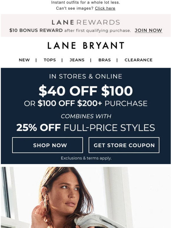 Lane Bryant: Easy does it. (So does $100 OFF). | Milled