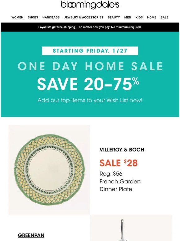 Bloomingdale's Your sneak peek at the top One Day Home Sale deals