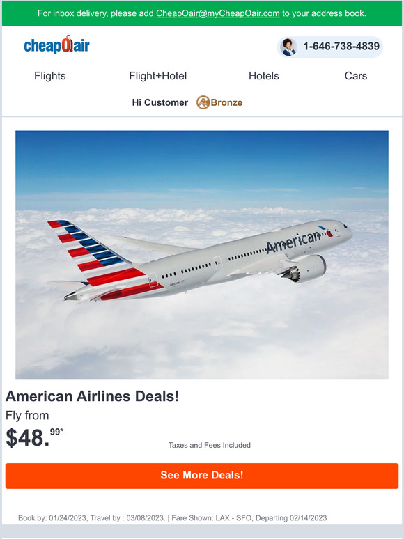 CheapOair: American Airlines Deals! Fly One Way From $48.99 | Milled