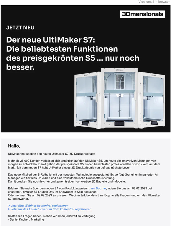 Der neue UltiMaker S7 ist da! Jetzt entdecken