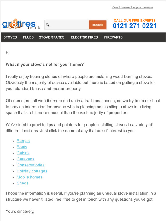 GR8 Fires Caravans, barges and cabins installing a woodburning stove