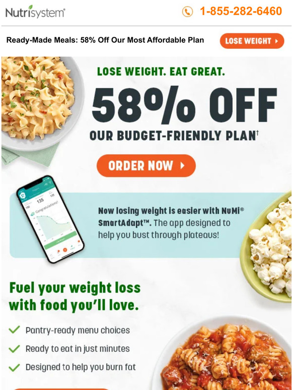 NutriSystem, Inc. ReadyMade Meals 58 Off Our Most Affordable Plan! Milled