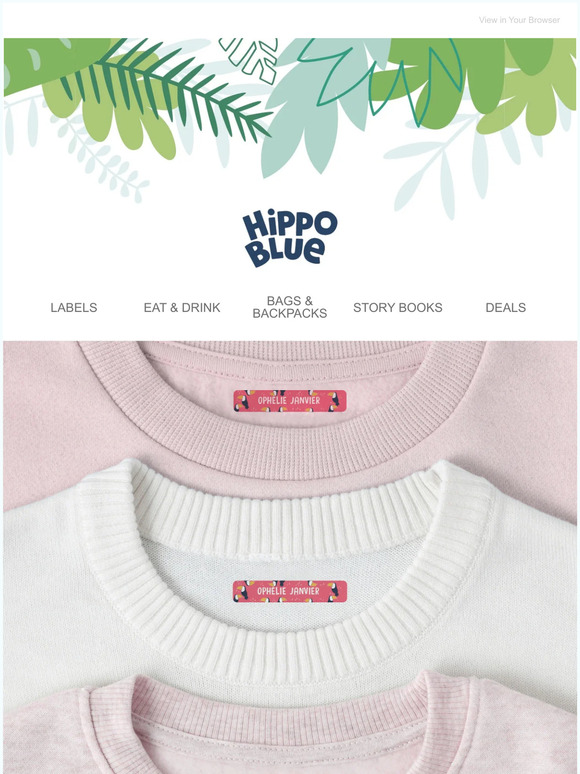 Hippo Blue 14 Top Up Clothing Labels! Milled