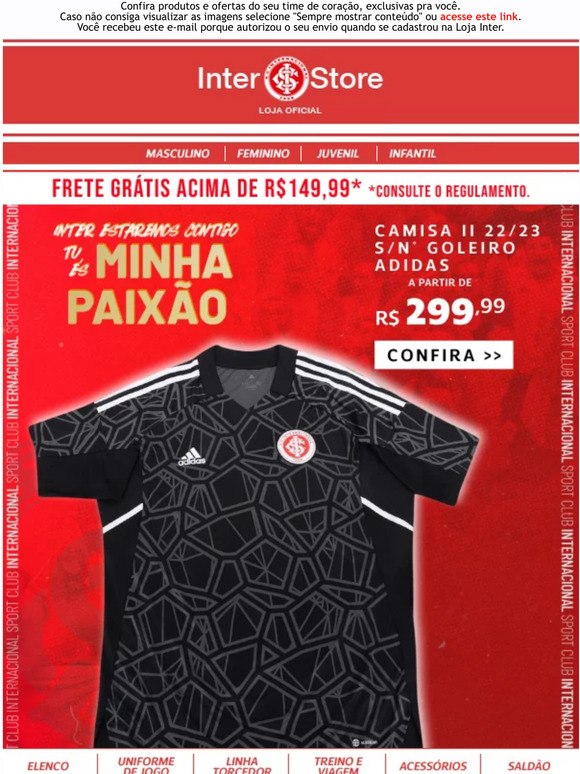 Camisa Internacional I 22/23 s/n° Goleiro Adidas Feminina