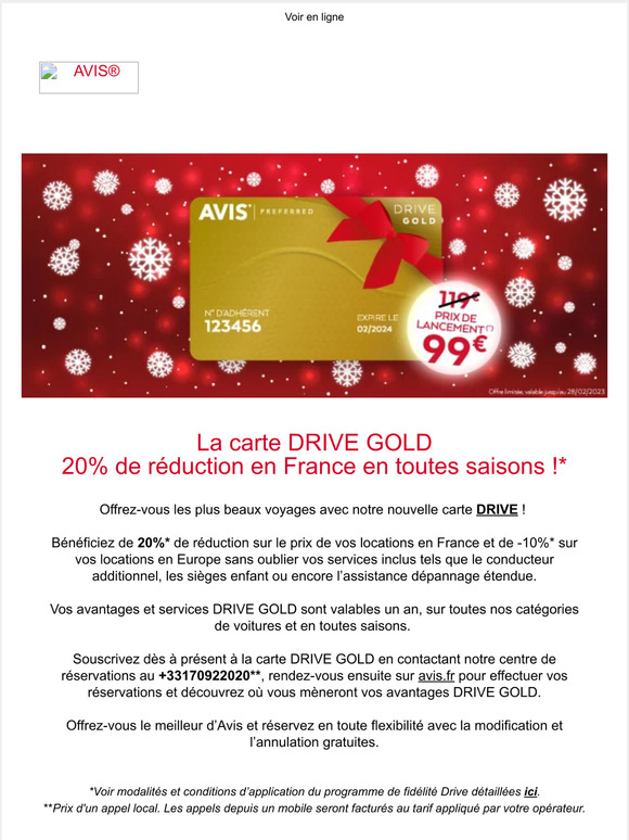 Avis Rent A Car Carte Avis DRIVE GOLD 20 de réduction toute l