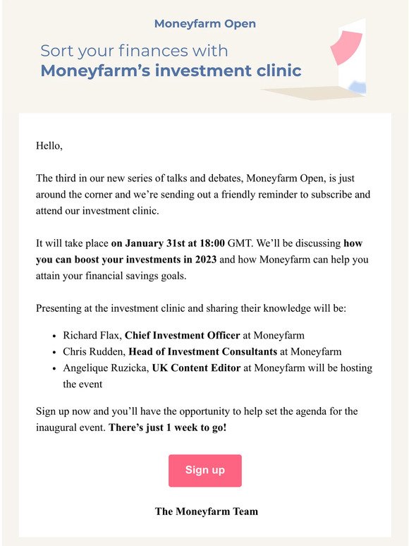 Improve your investment strategy with Moneyfarm’s investment clinic 2023