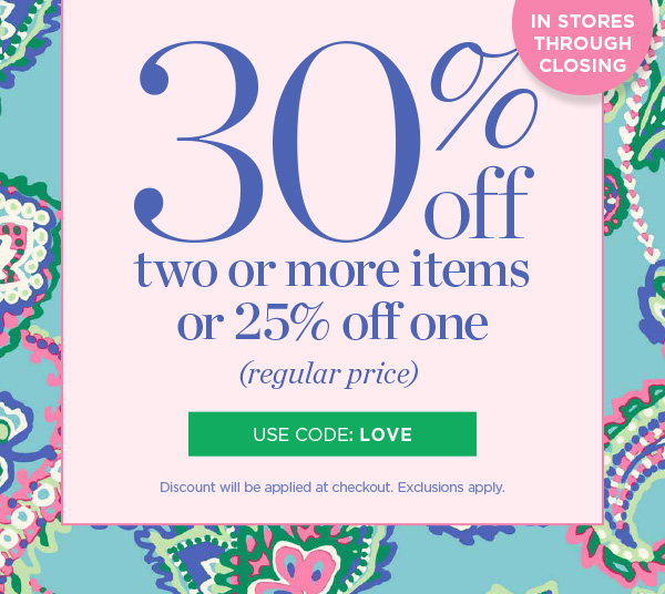 30% off 2 or more items (regular price) | Shop Now