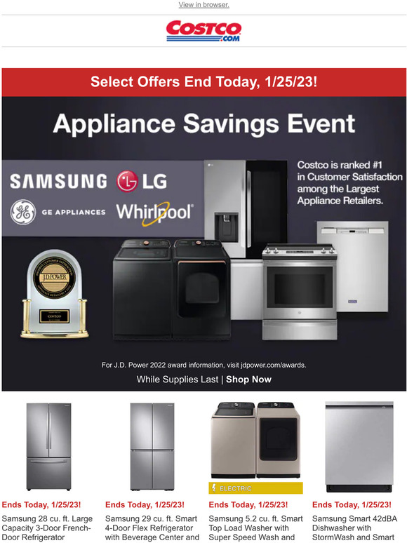 Costco Select Appliance Offers END TODAY + Spend & Get Offer on Select