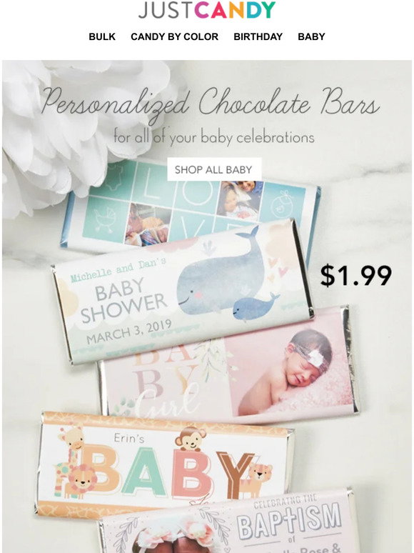 Just Candy: Cute Baby Shower Chocolate Bars Personalized With Photos ...