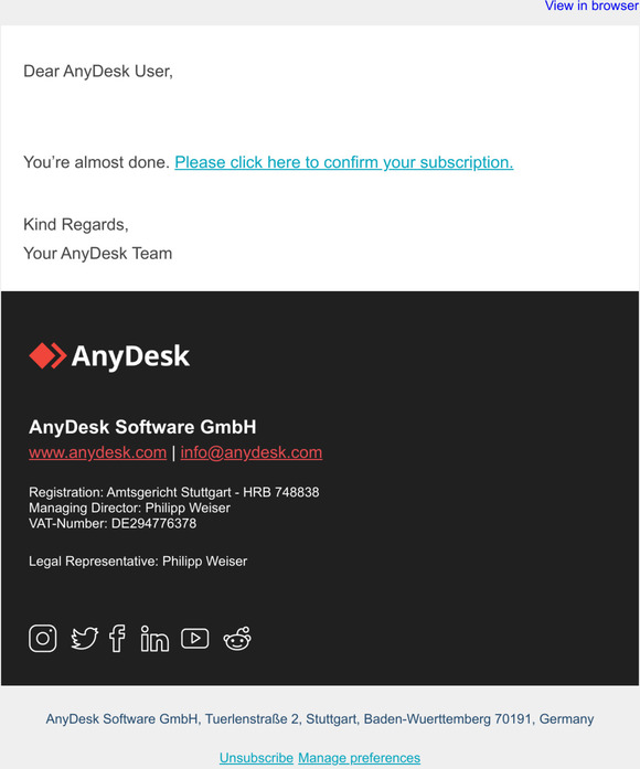 AnyDesk US Please Confirm Your Email Subscription Milled