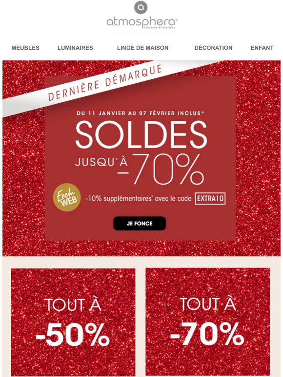 atmosphera SOLDES cest parti 50 sur une large slection