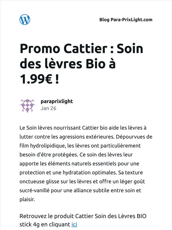 [Nouvel article] Promo Cattier : Soin des lèvres Bio à 1.99€ !