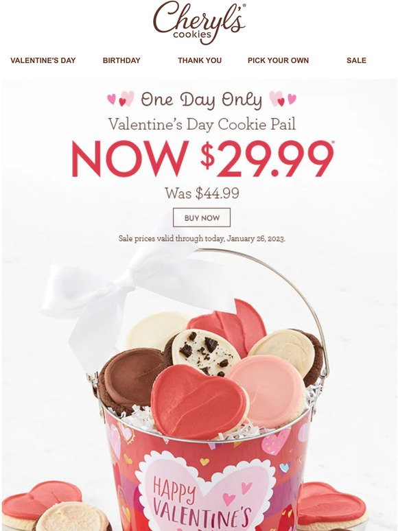 Today only >> $29.99 for a pail full of Valentine’s Day treats.