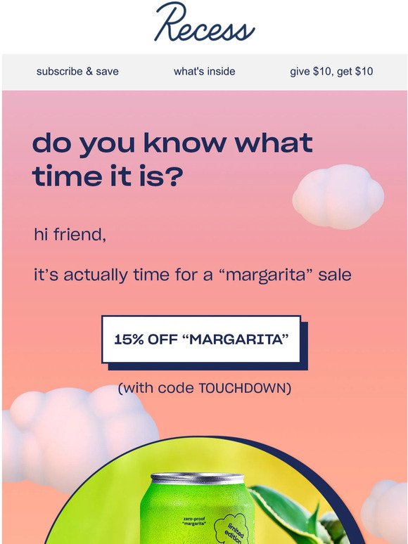 get 15% off “margarita”