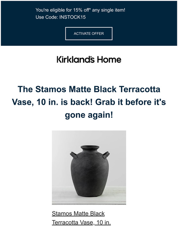 🔔 Back in stock! The Stamos Matte Black Terracotta Vase, 10 in. is available again! 