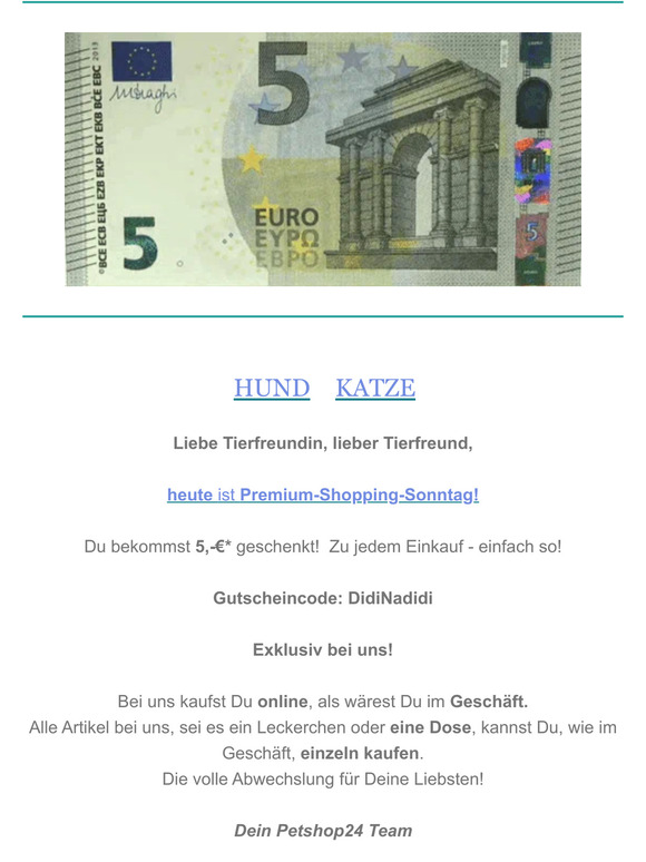 Du bekommst 5,-€* geschenkt!  Zu jedem Einkauf - einfach so!😍