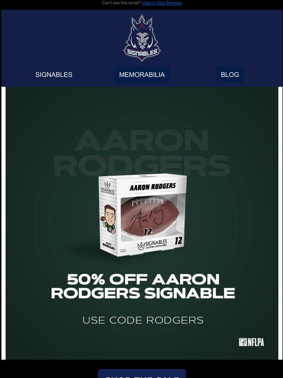 Get 50% off 💥 Aaron Rodgers Signables!