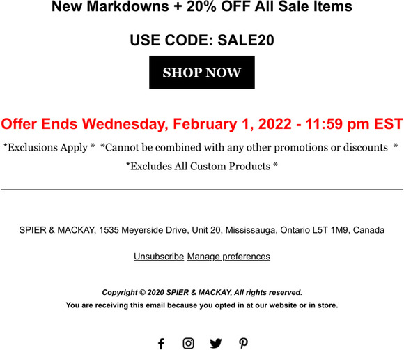 SPIER & MACKAY Email Newsletters: Shop Sales, Discounts, and Coupon Codes