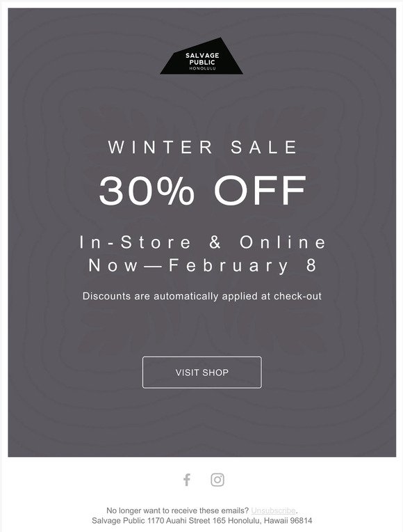 Winter Sale Happening Now — 30% Off