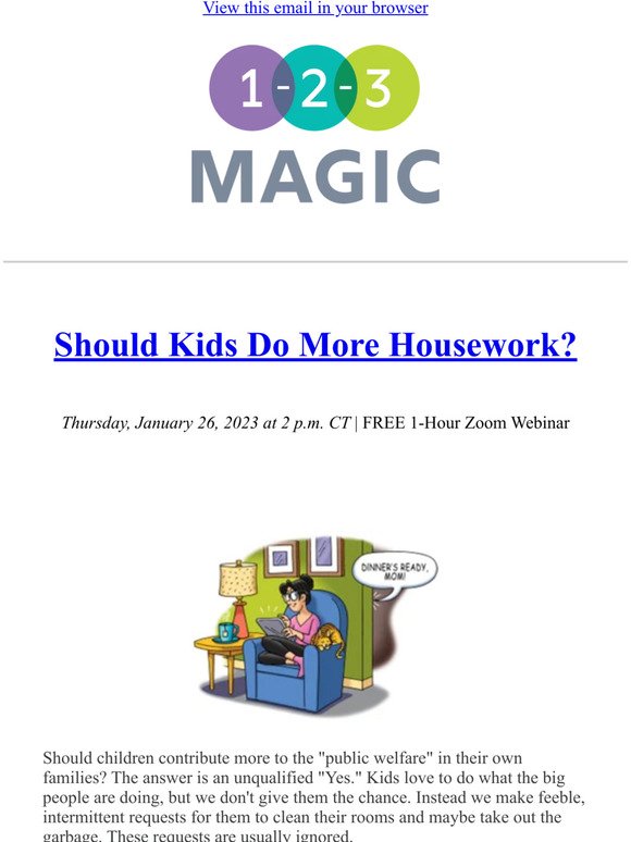 Reminder: FREE 1-2-3 Magic Webinar on Kids + Housework