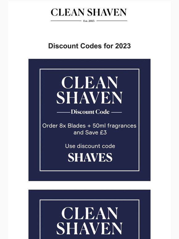 Clean Shaven's Latest Discount Codes!
