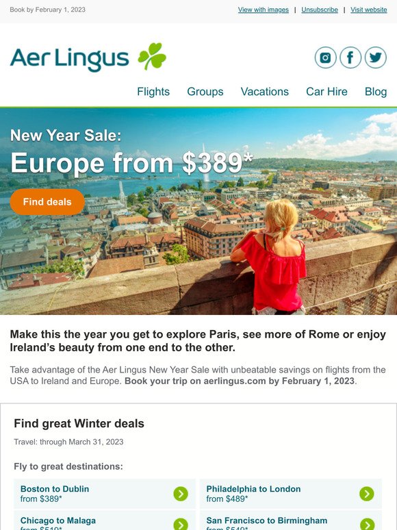 Make this the year to go to Europe - fares from $389*