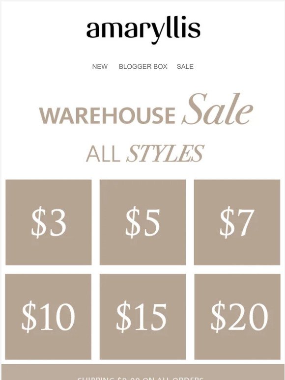 hey! Warehouse SALE is still on! ⚡ Starting @ $1.00