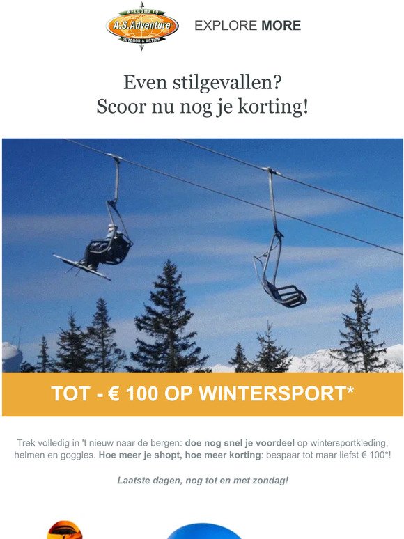 Je voordeel tot -€100 op wintersport is bijna gesmolten.