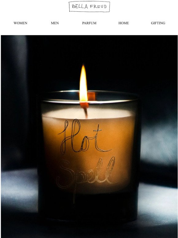 Hot Spell | New Candle from Bella Freud, with notes of Grapefruit, Ginger & Pepper. Shop Valentine's Gifting now...