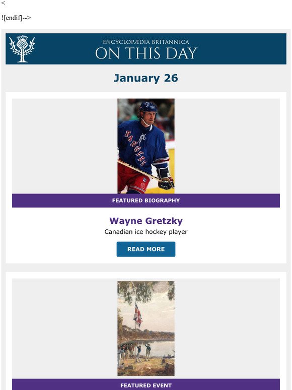 First European settlement in Australia, Wayne Gretzky is featured, and more from Britannica