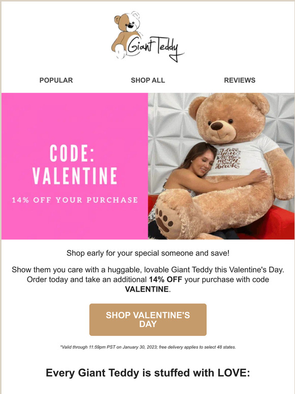 Giant teddy cheap bear coupon