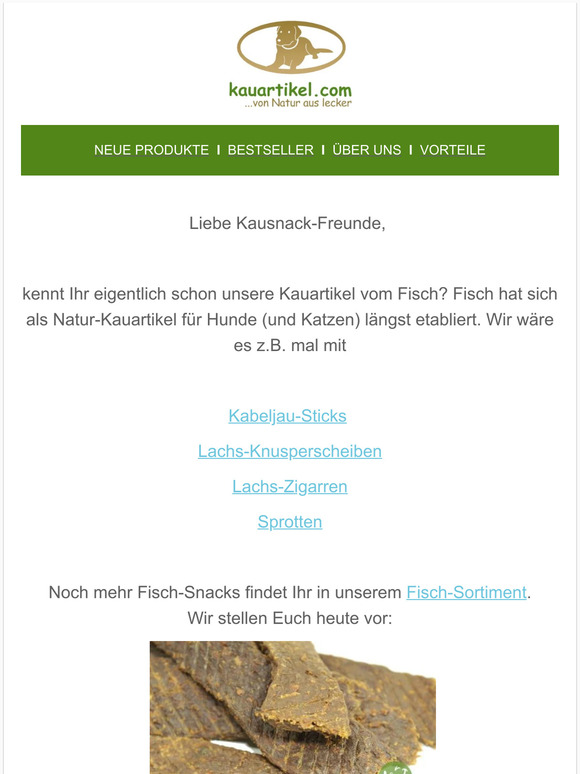 Watt? Fisch für den Hund? Jetzt 4 % Rabatt auf alle Kauartikel