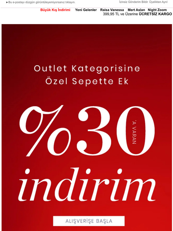 Outlet Kategorisine Özel Sepette İndirim!
