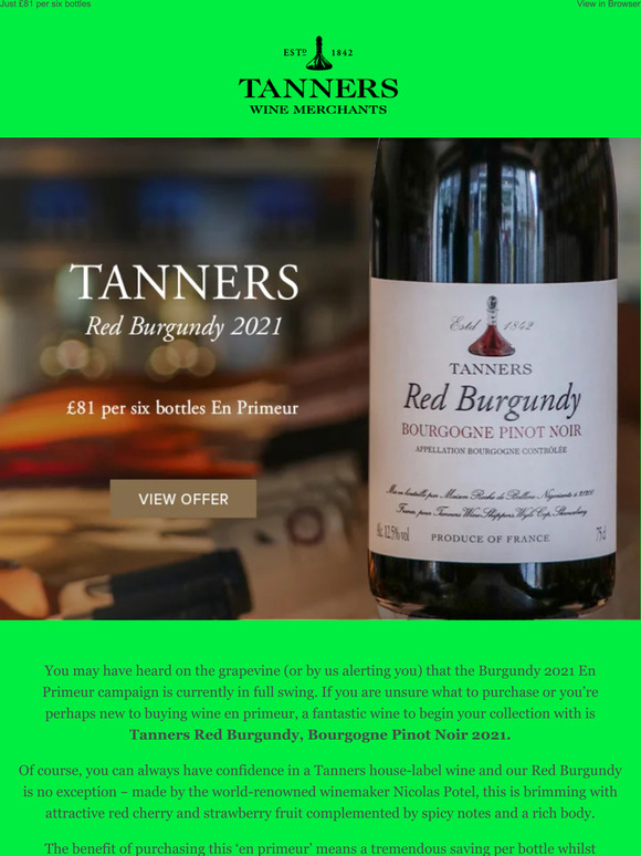 Tanners Wines Tanners Red Burgundy 2021 En Primeur Milled