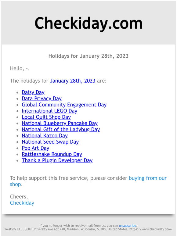 Checkiday: Holidays for January 28th, 2023! 📅🎉 | Milled