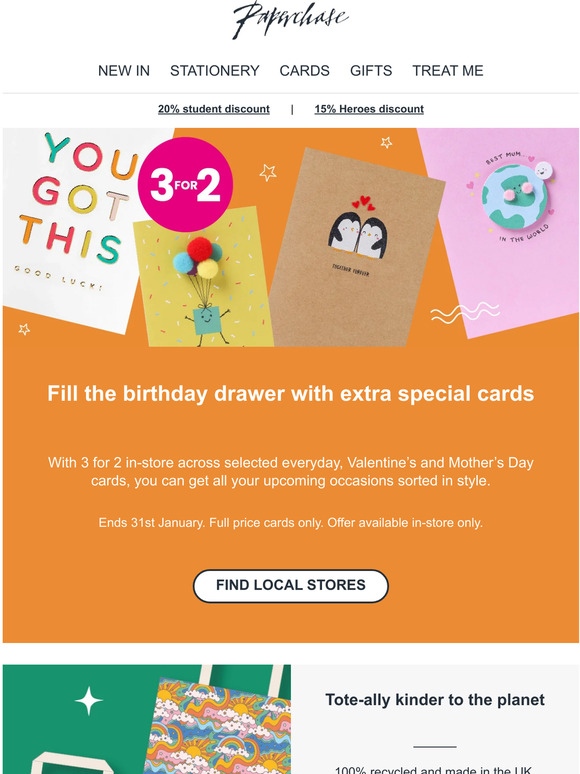 Delight in 3 for 2 on selected cards in-store