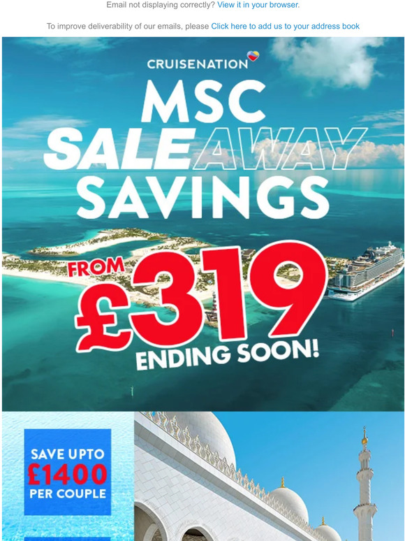Cruise Nation MSC sale away savings Milled