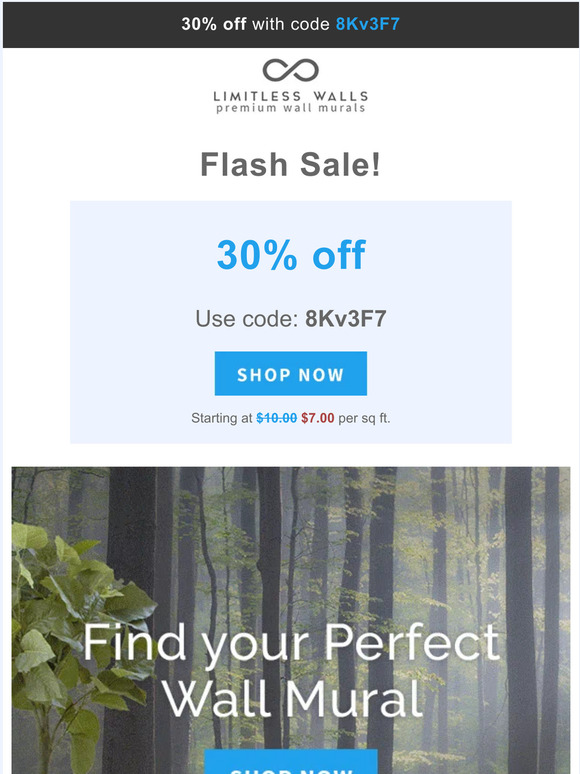 Flash Sale! Save 30% off your mural today.