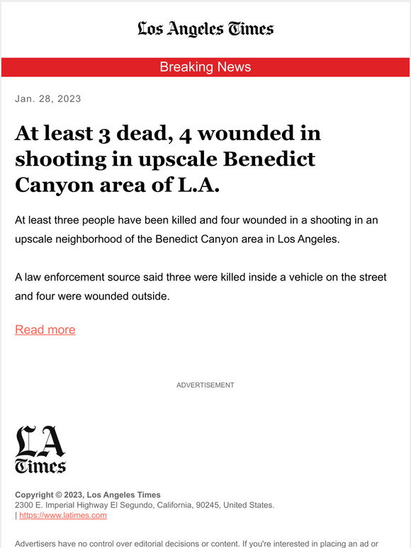 Los Angeles Times: Breaking News: At least 3 dead, 4 wounded in ...