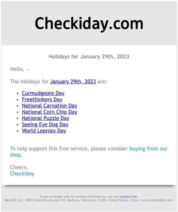 Checkiday: Holidays for January 29th, 2023! 📅🎉 | Milled