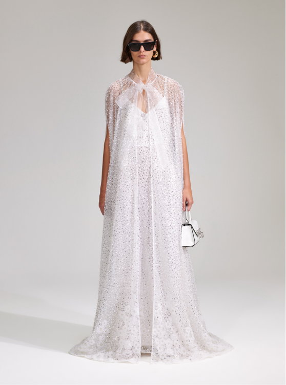 Metallic Boucle And Chiffon Midi Dress